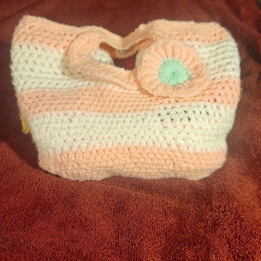 Handmade Crochet Tote Bag in Pink and Cream